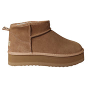 Gaelle Eskimo Boot Basso Donna in Suede Beige Cammello stivaletto con Ecofur
