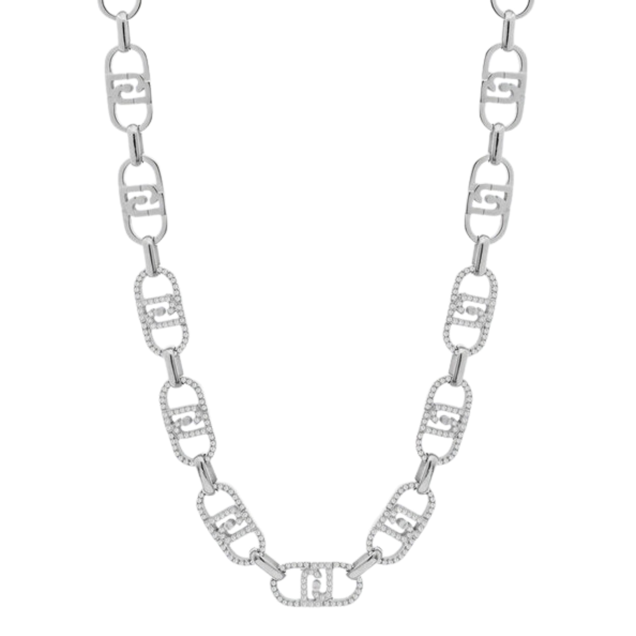 Liu Jo collana girocollo acciaio inossidabile logo e strass 45 cm LJ2621 monogram