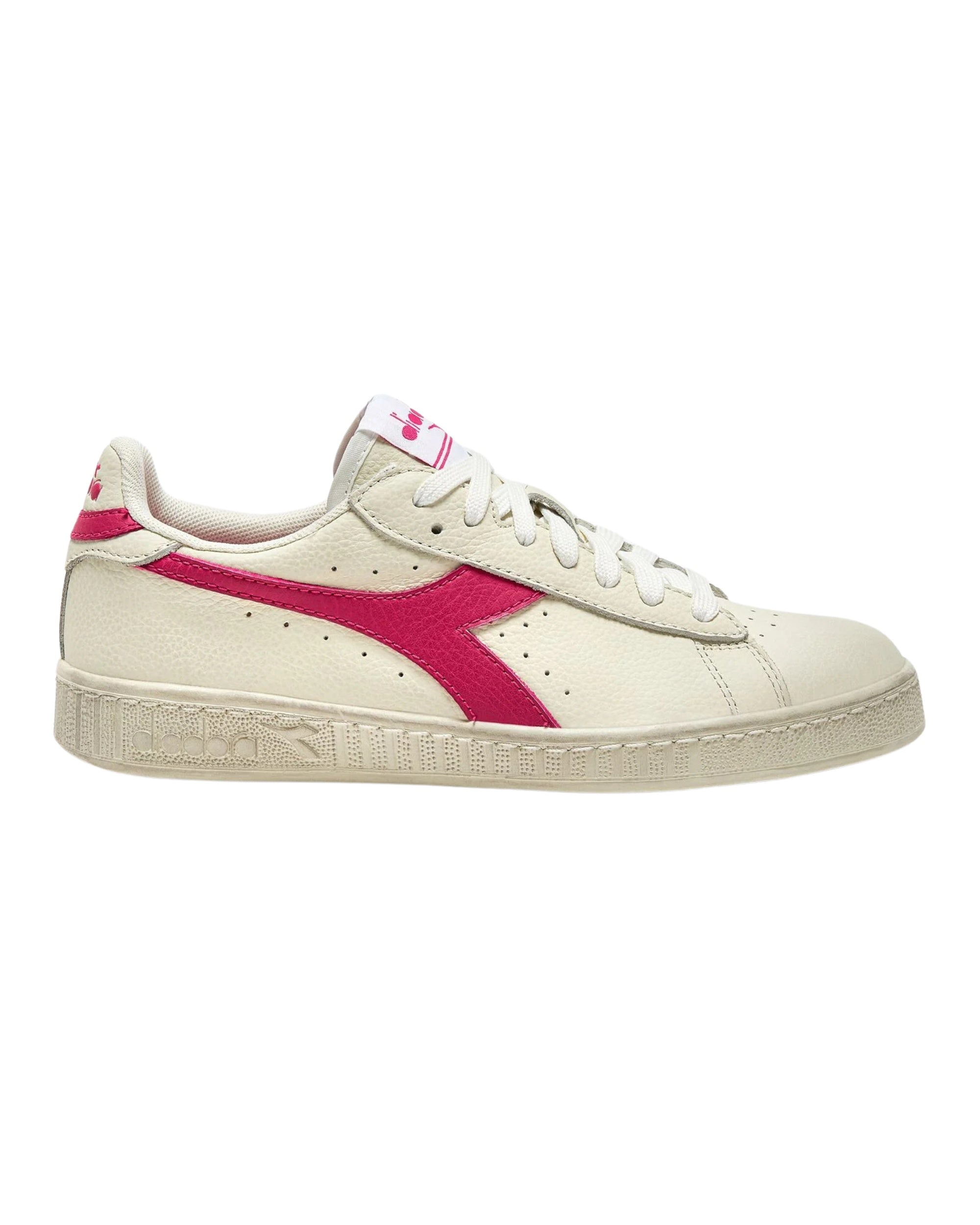 Diadora Sneakers Game L Low Waxed tomaia in Pelle Bianco Fucsia Sorbetto