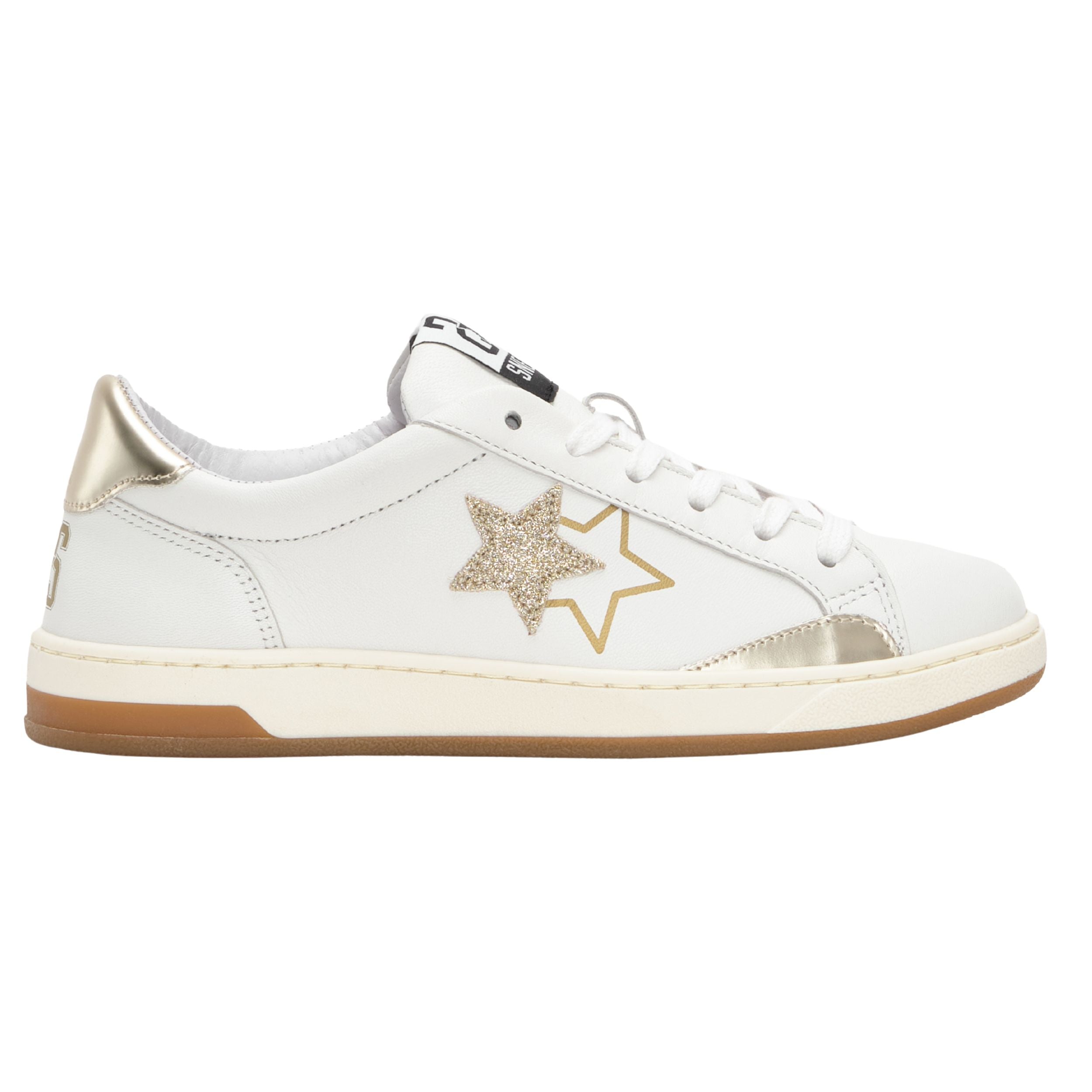 2Star Scarpe Sneakers Made in Italy artigianali Now Star Pelle Oro Bianco 4814