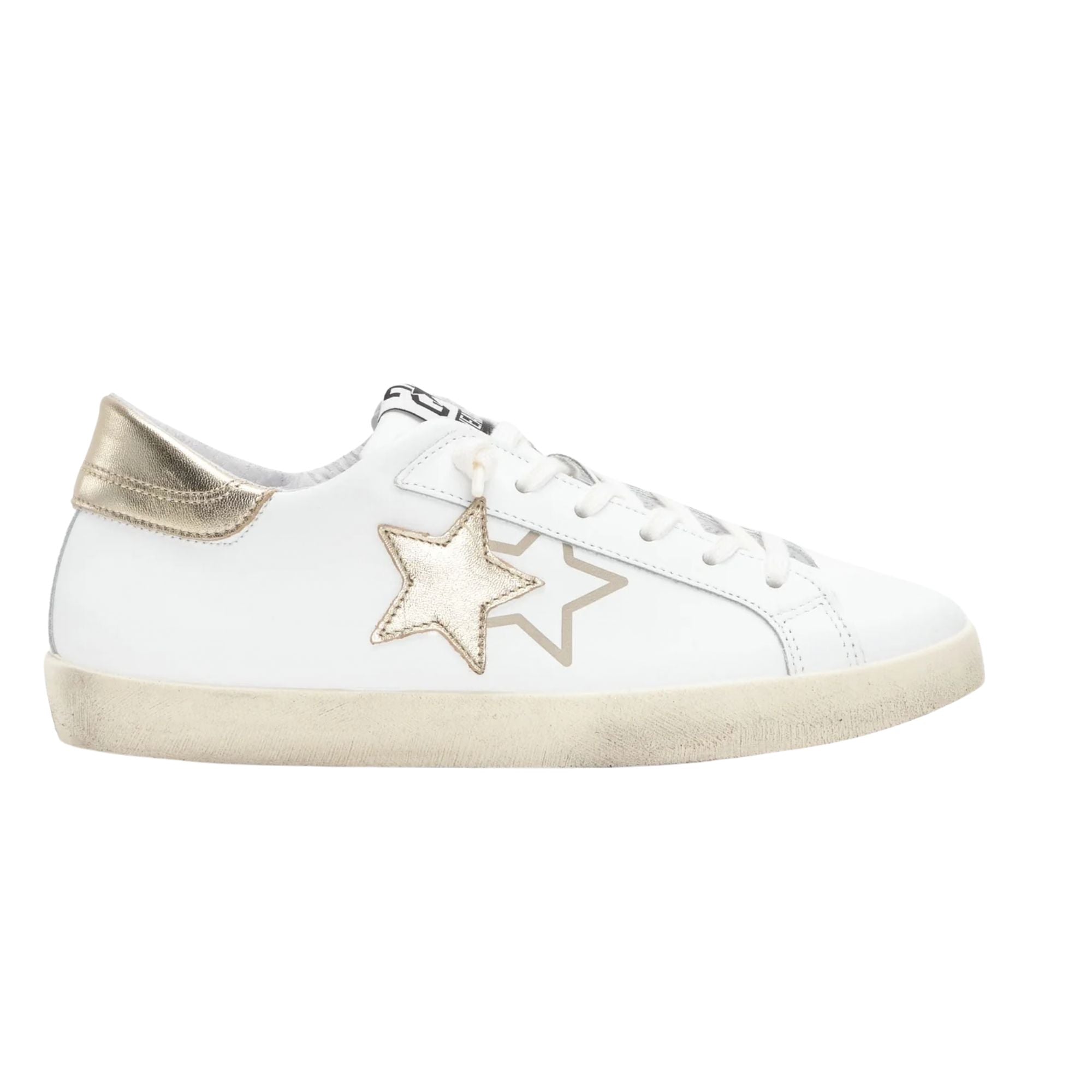 2Star Scarpe Bianco Sneakers Made in Italy artigianali Prime Star Pelle con dettagli Oro 4895