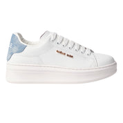 Gaelle Sneakers Scarpe Addict Tomaia in Pelle Bianco e Denim