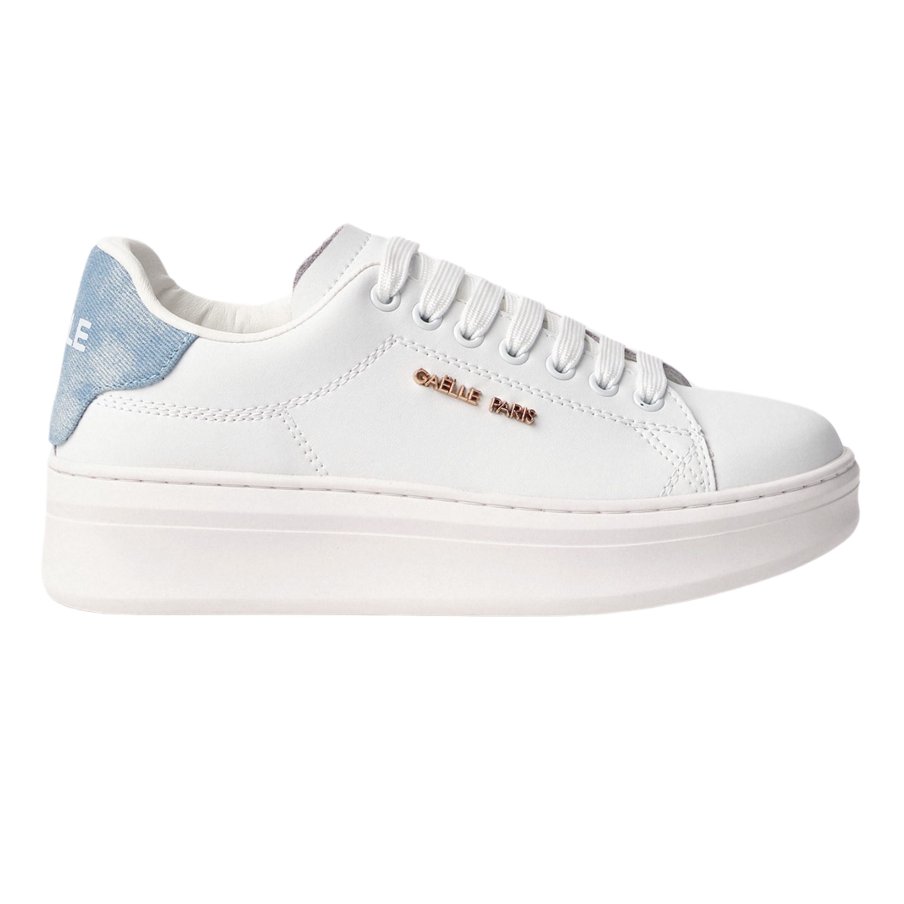 Gaelle Sneakers Scarpe Addict Tomaia in Pelle Bianco e Denim