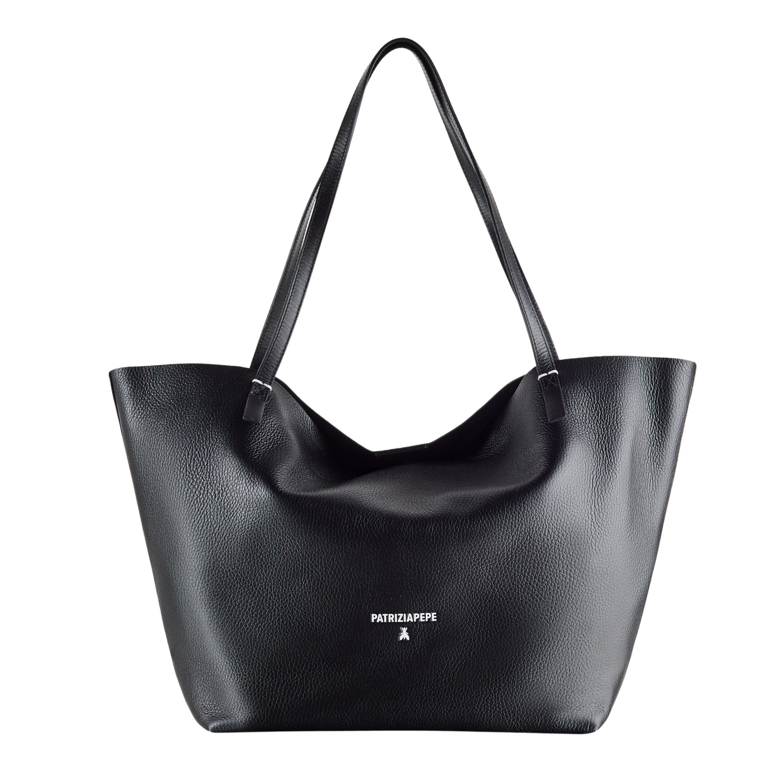 Patrizia Pepe Borsa Shopper a Mano in Pelle Nero Donna