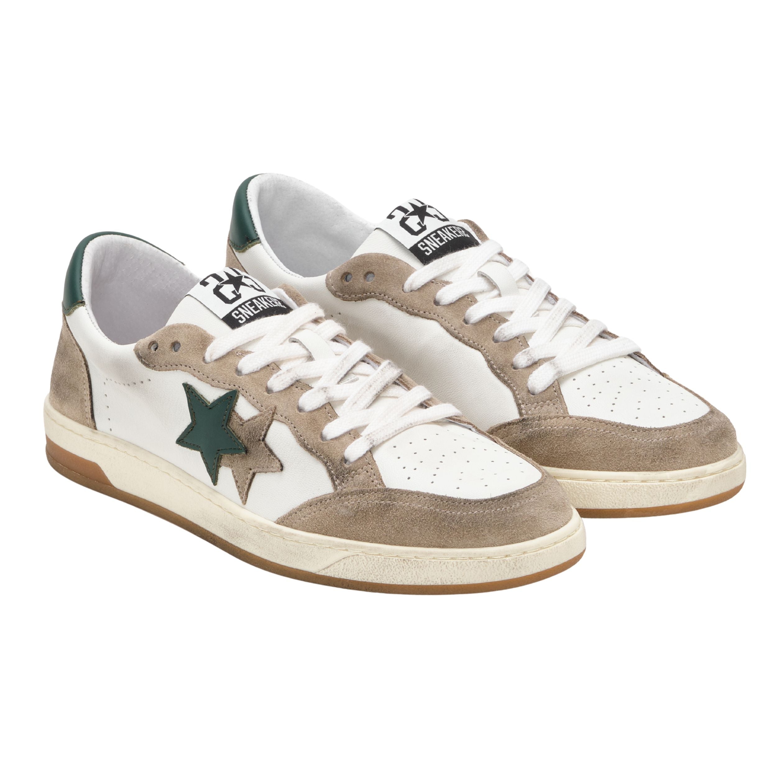 2Star Scarpe Sneakers Made in Italy artigianali Week Star Pelle Bianco Taupe Verde Uomo