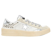 2Star Scarpe Sneakers Made in Italy artigianali Enjoy Star Pelle donna Bianco Borchie