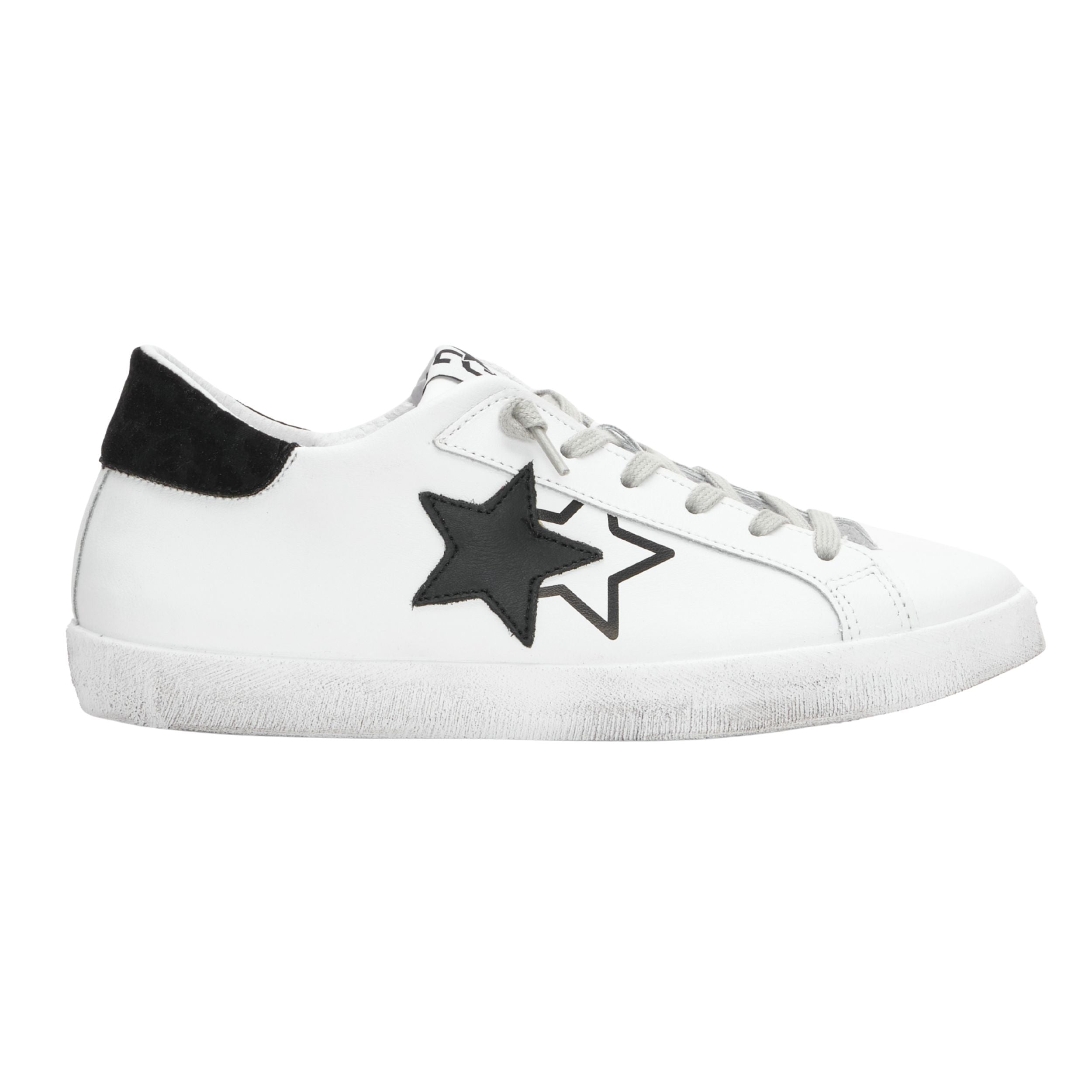2Star Scarpe Sneakers Made in Italy artigianali PRIME STAR Pelle donna Bianco Nero