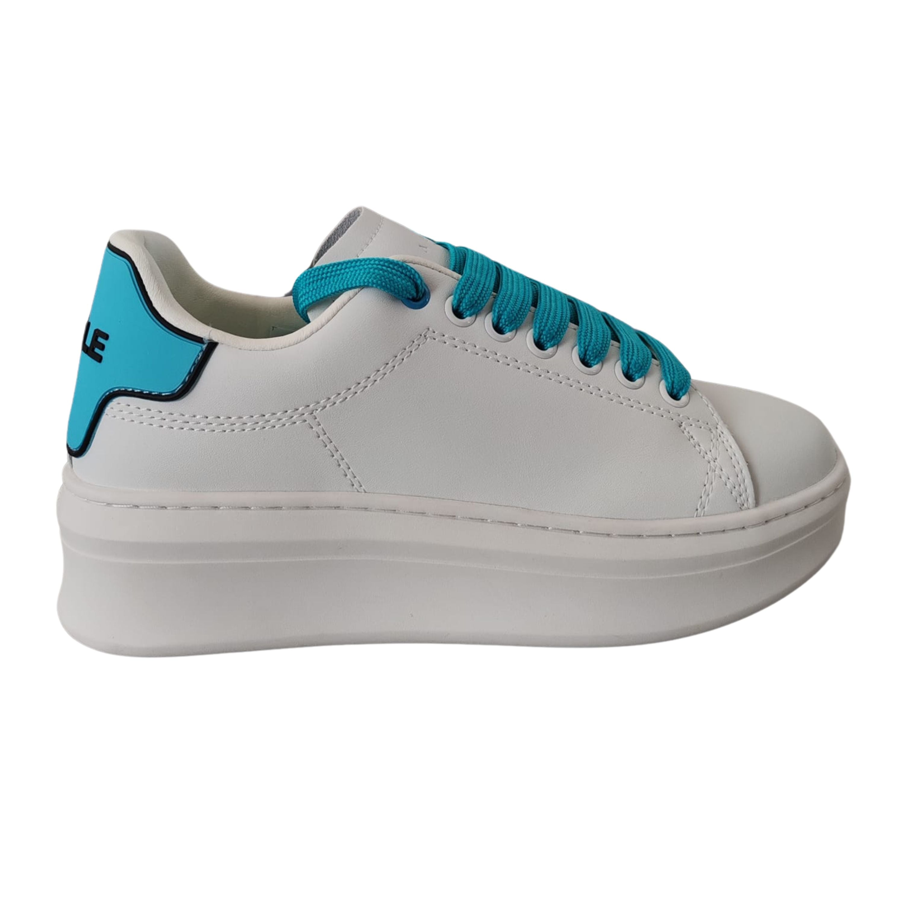Gaelle Sneakers Scarpe Addict Tomaia in Pelle Bianco Tacco verde menta