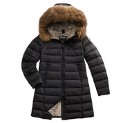 Blauer Piumino Lungo Imbottito Kristin Nero Interno Beige Donna con Cappuccio Fisso