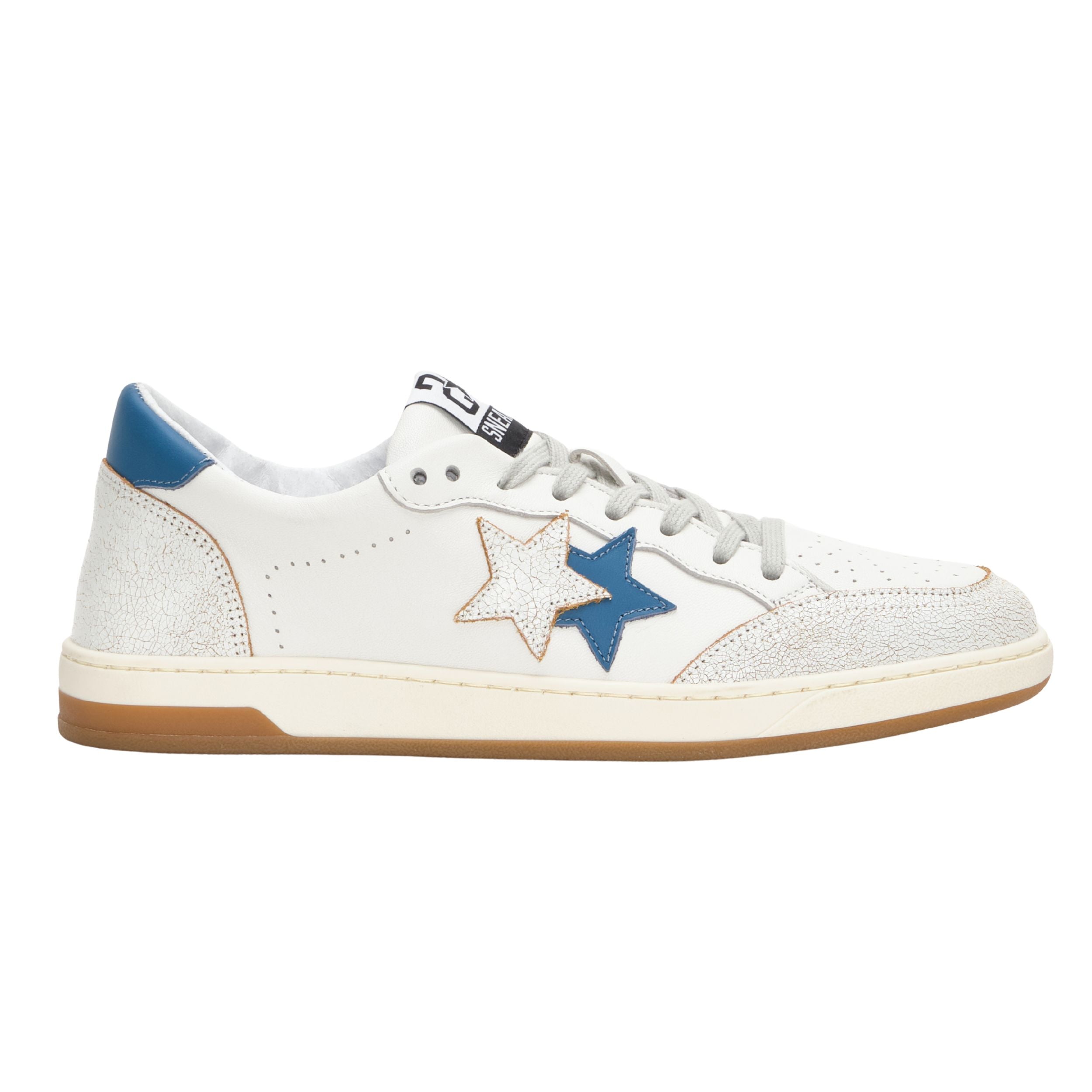 2Star Scarpe Sneakers Made in Italy artigianali Week Star Pelle Bianco Celeste Uomo