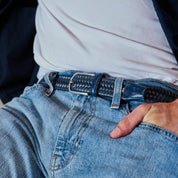 La Boucle cintura intrecciata pelle italiana intarsiata premium box regalo Pisa blu