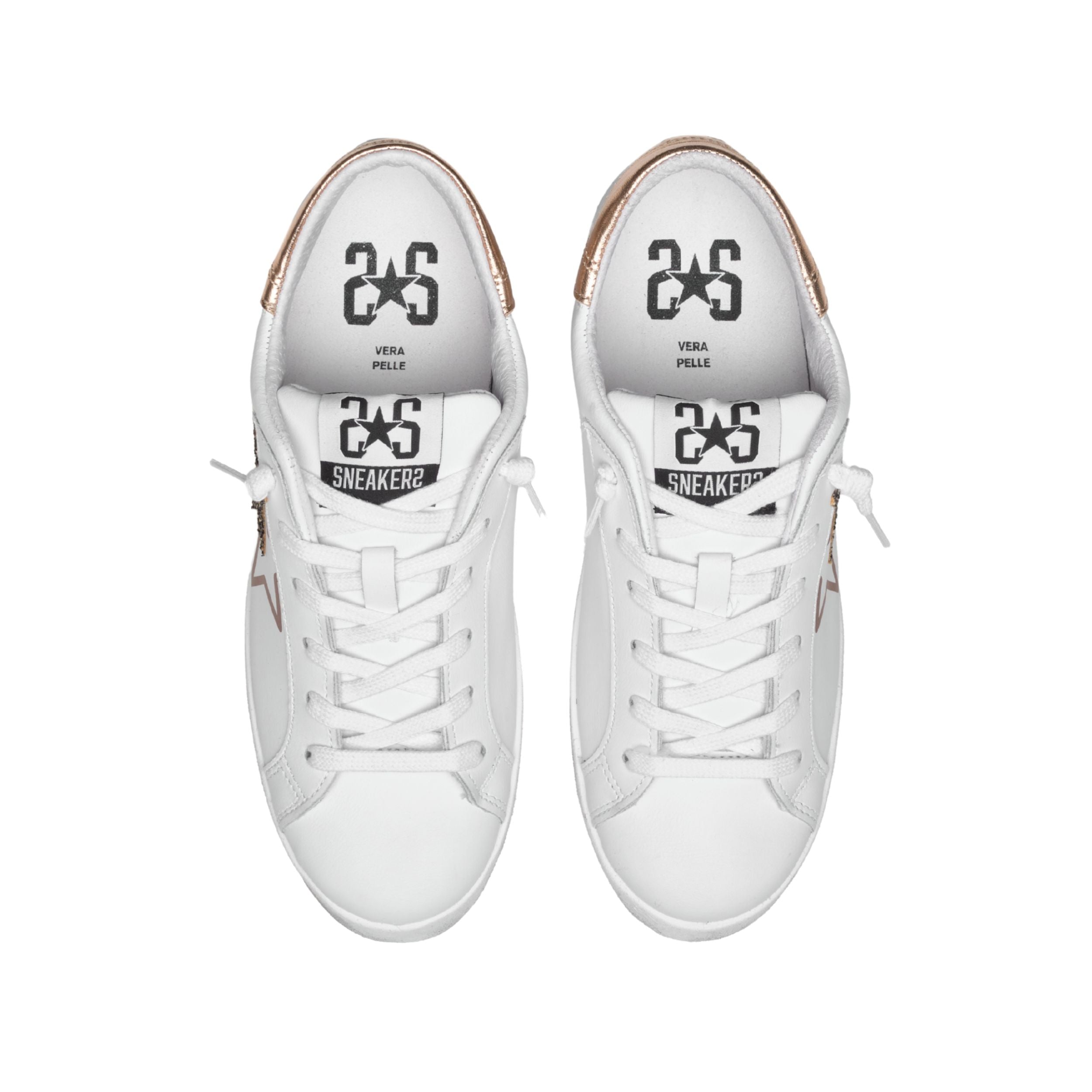 2Star Scarpe Sneakers Made in Italy artigianali PRIME STAR Pelle donna Bianco rame