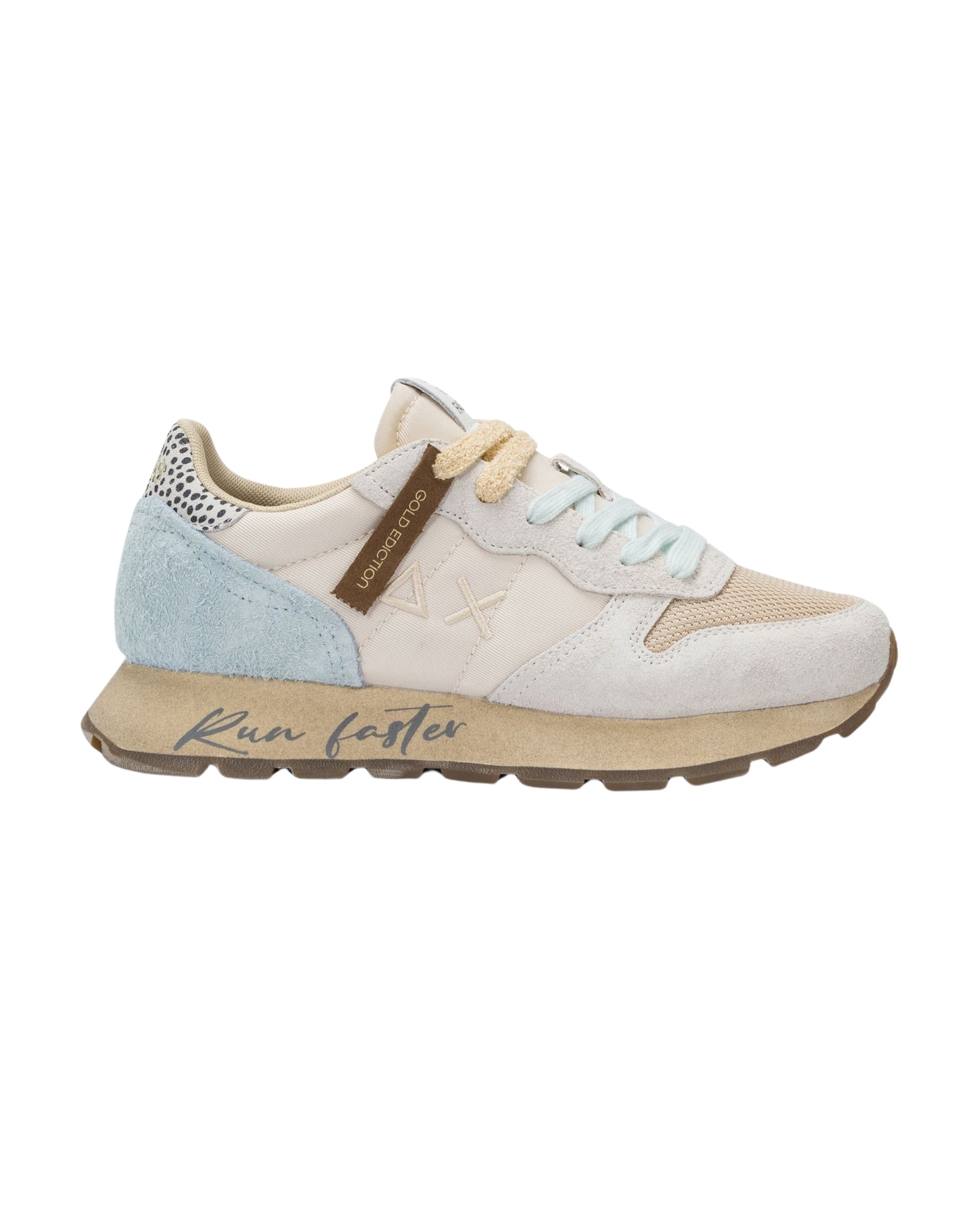 Sun68 Sneaker Casual Ally Vintage Pelle Tessuto Bianco Beige Azzurro Donna