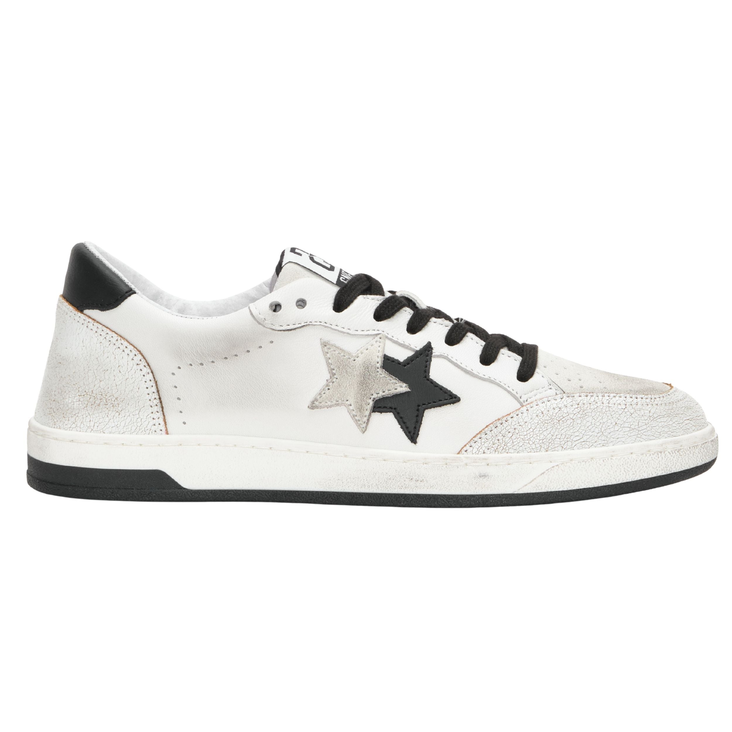 2Star Scarpe Sneakers Made in Italy artigianali Week Star Pelle Bianco Nero Donna