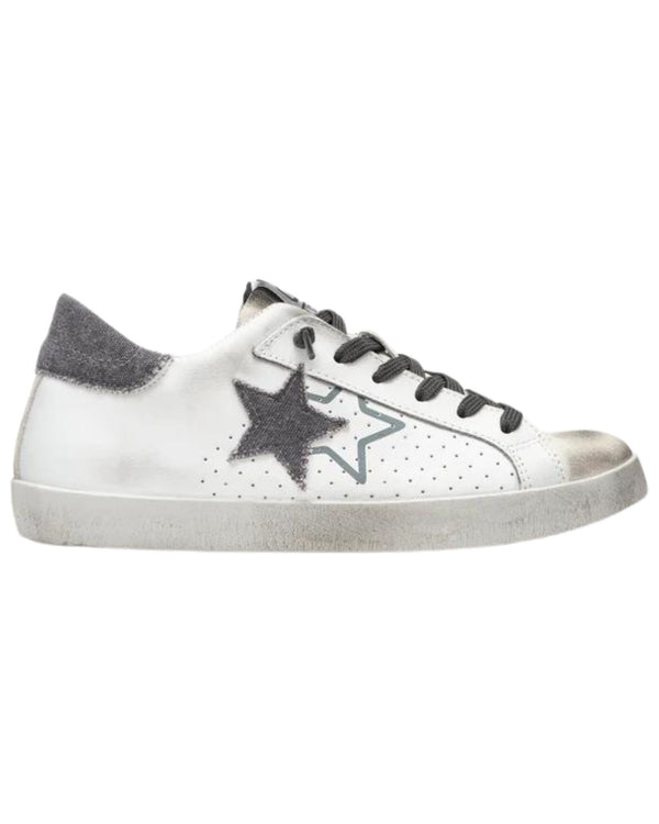 2Star Sneakers Low in Pelle Effetto Used Bianco