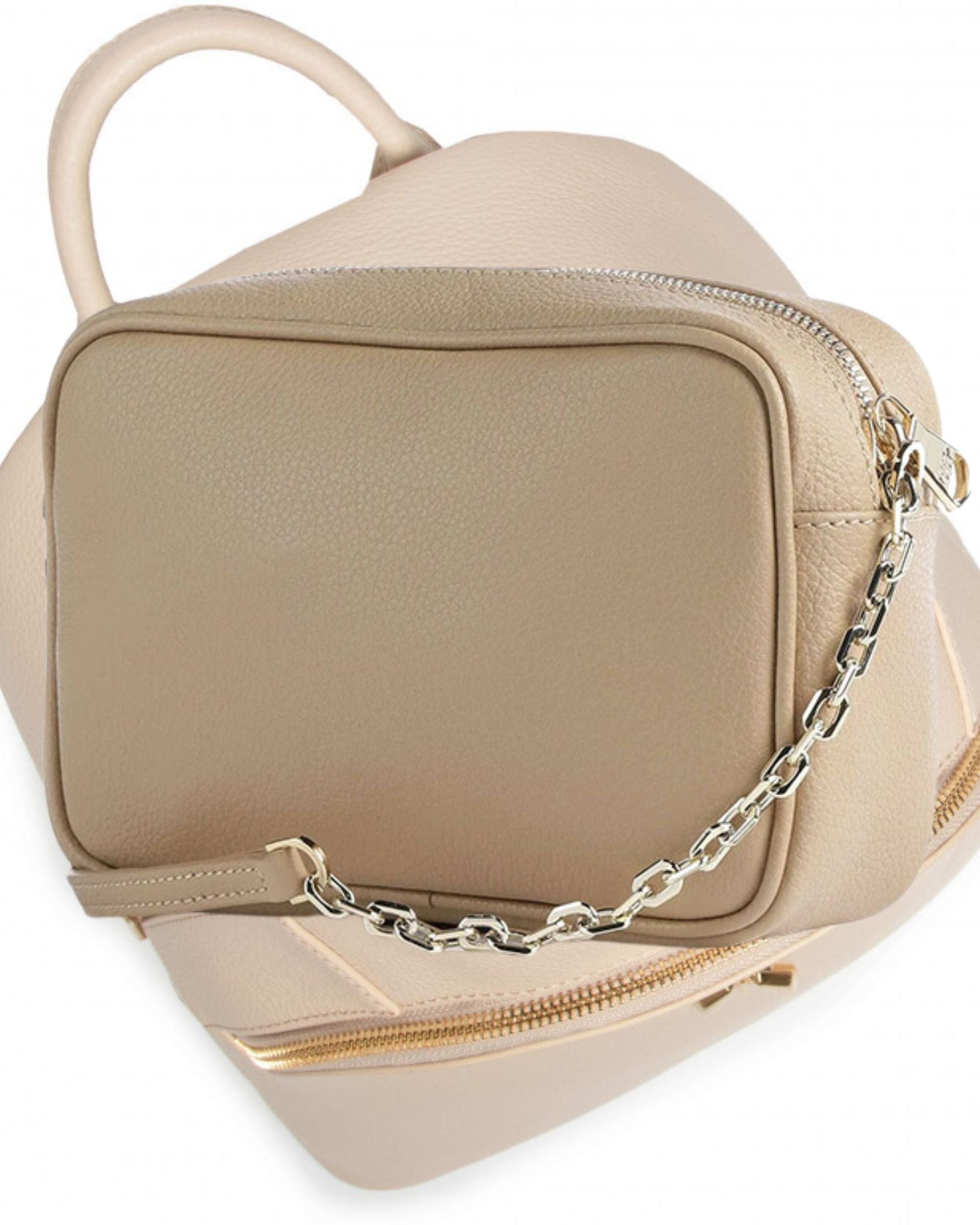 Patrizia Pepe Small Shoulder Bag with Gold Chain in White Leather