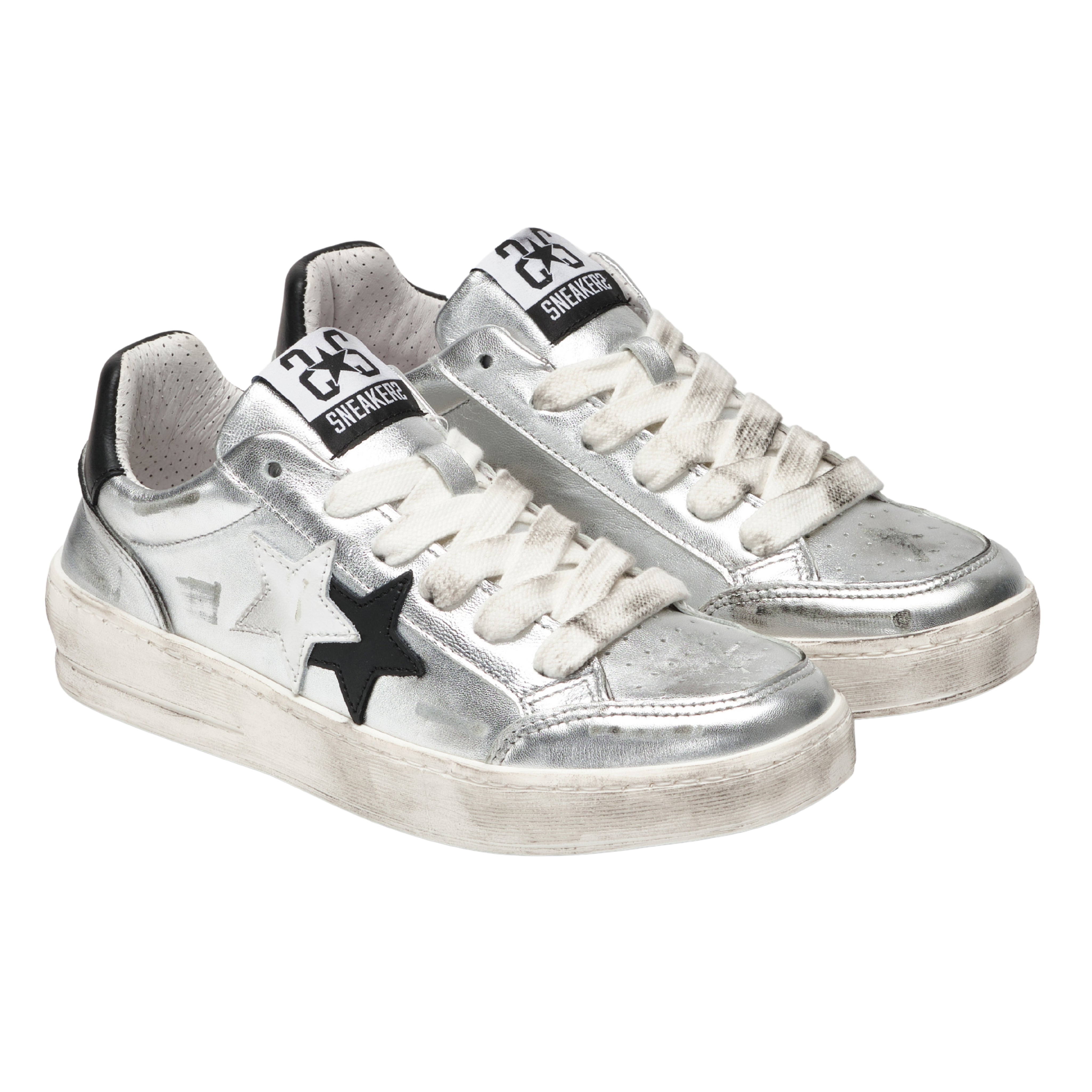 2Star Sneakers Donna New Star con Tomaia in Pelle Argento Effetto Used