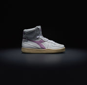 Diadora Heritage Sneaker MI Basket USED in Pelle Premium Stone Wash Bianco Viola Lavanda Unisex