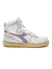 Diadora Heritage Sneaker MI Basket USED in Pelle Premium Stone Wash Bianco Viola Lavanda Unisex