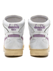 Diadora Heritage Sneaker MI Basket USED in Pelle Premium Stone Wash Bianco Viola Lavanda Unisex