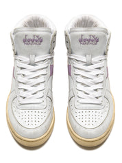 Diadora Heritage Sneaker MI Basket USED in Pelle Premium Stone Wash Bianco Viola Lavanda Unisex