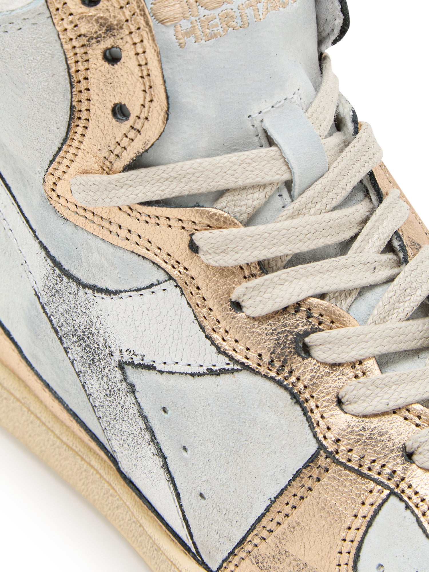 Diadora Heritage Sneaker MI Basket Metallic Pigskin Used Bianco Beige Donna