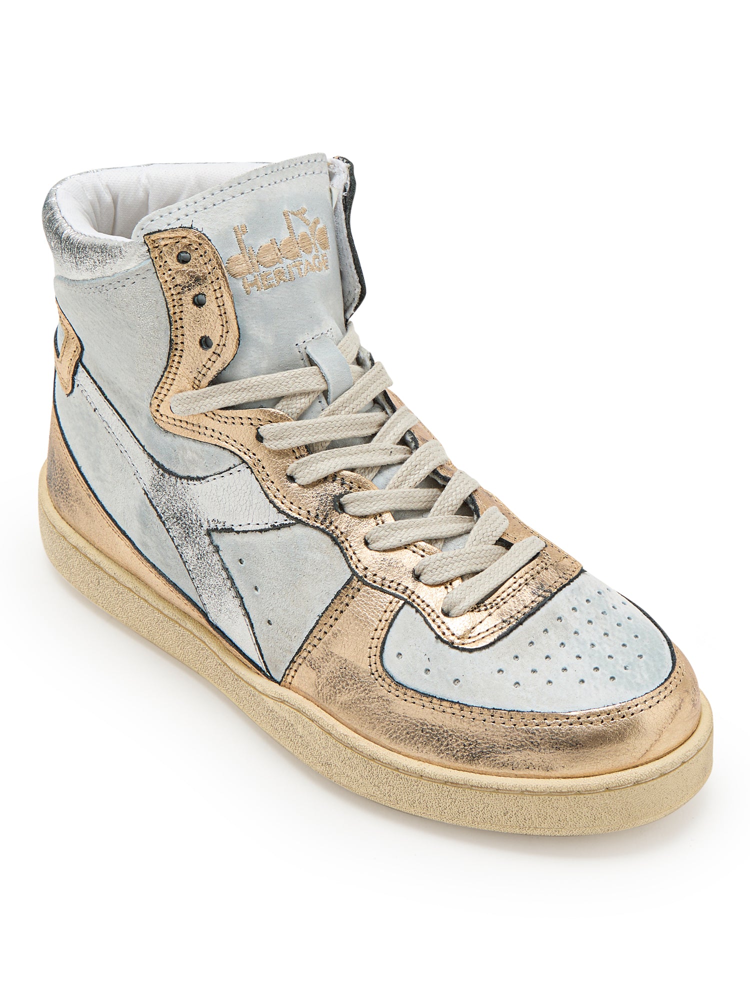 Diadora Heritage Sneaker MI Basket Metallic Pigskin Used Bianco Beige Donna