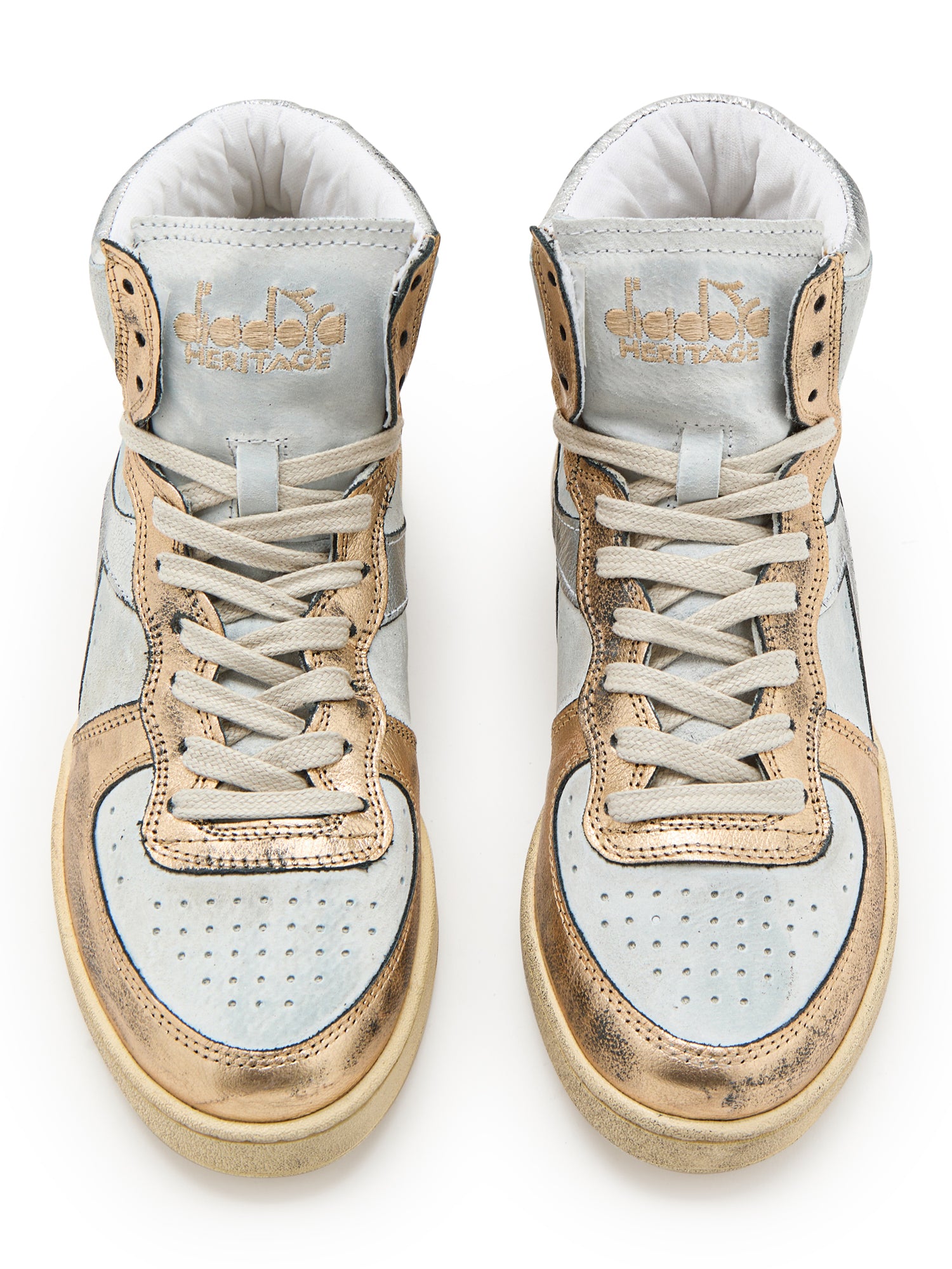 Diadora Heritage Sneaker MI Basket Metallic Pigskin Used Bianco Beige Donna