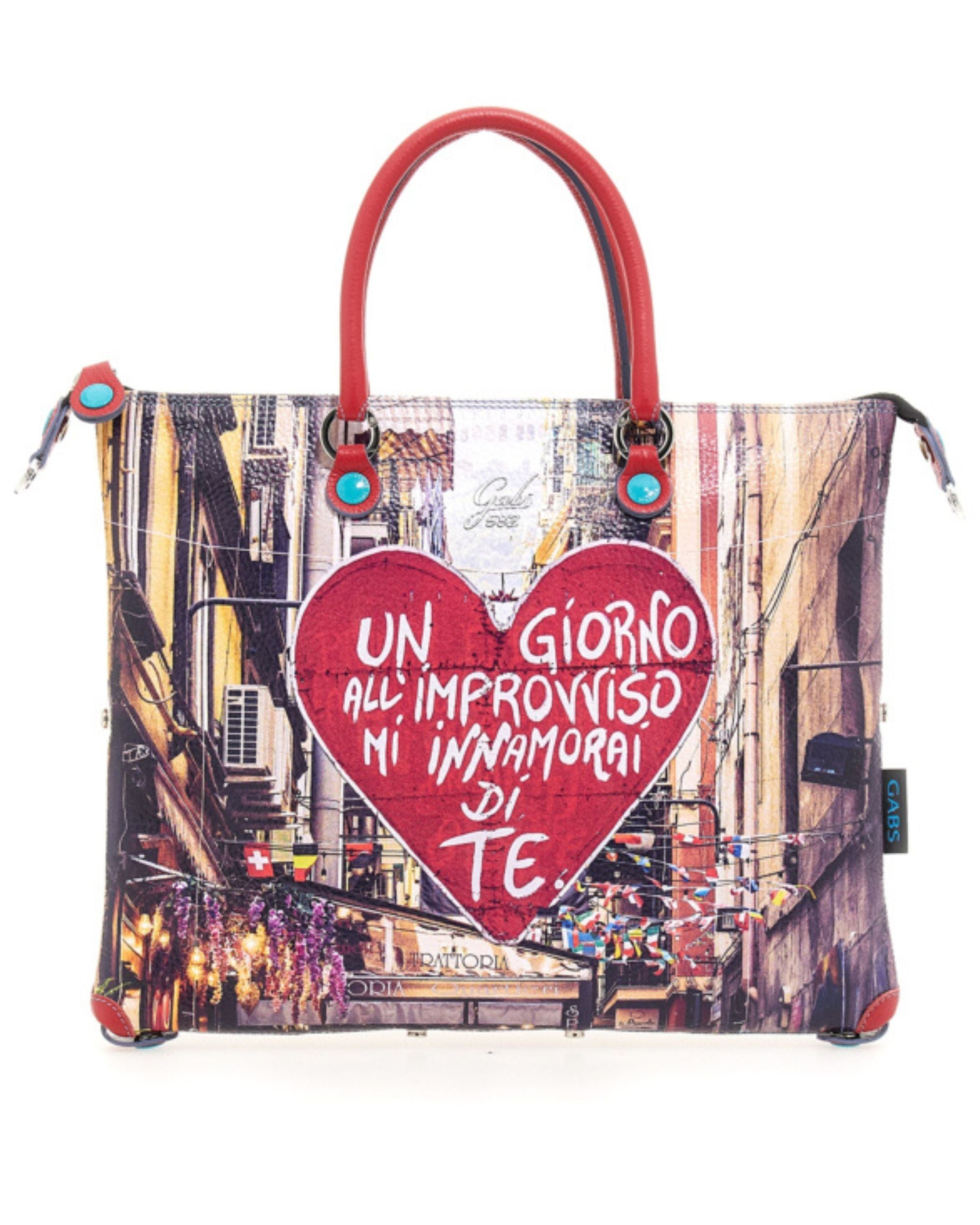 Gabs Borsa Trasformabile Shopper Tote Bauletto Zaino Quartieri Spagnoli Rosso Donna