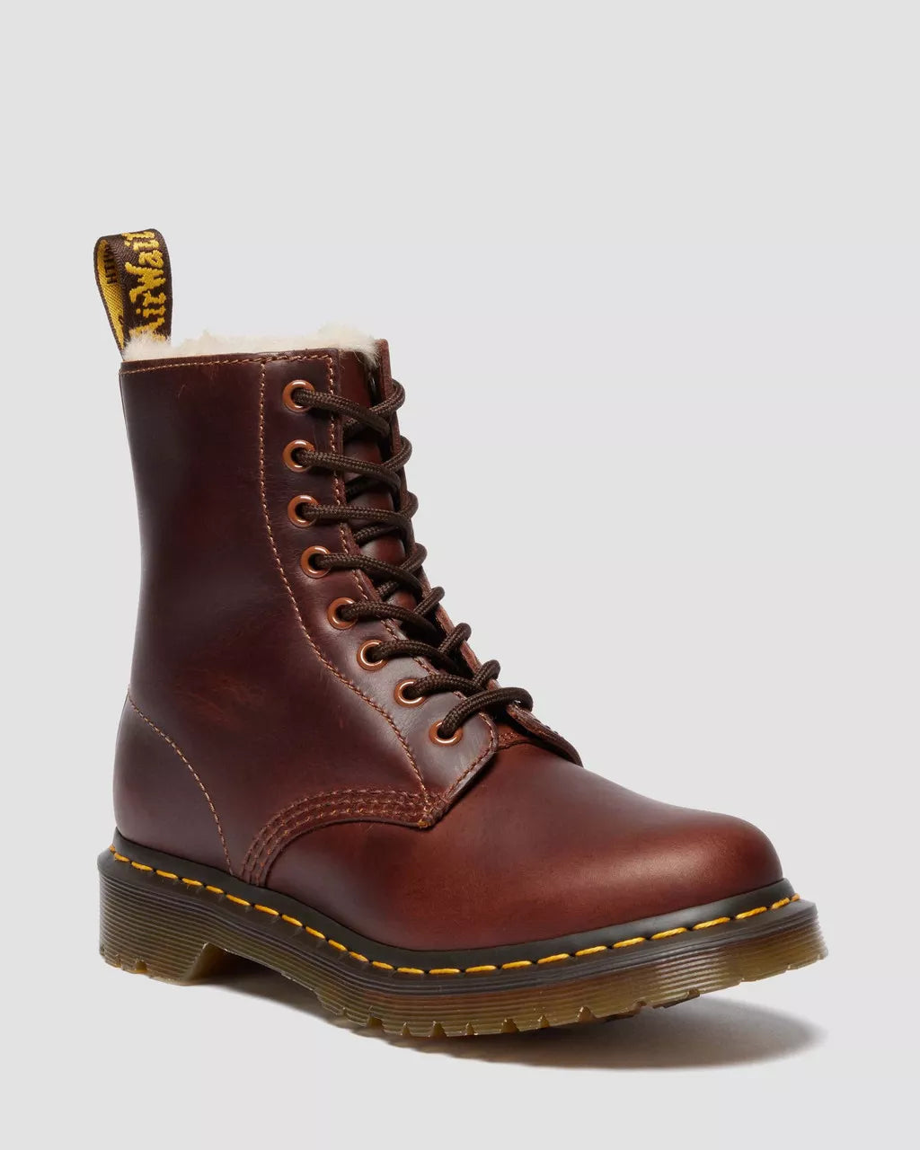 Dr. Martens Stivaletti Donna 1460 Serena Butterscotch Orleans Marrone con Pelliccia Interna