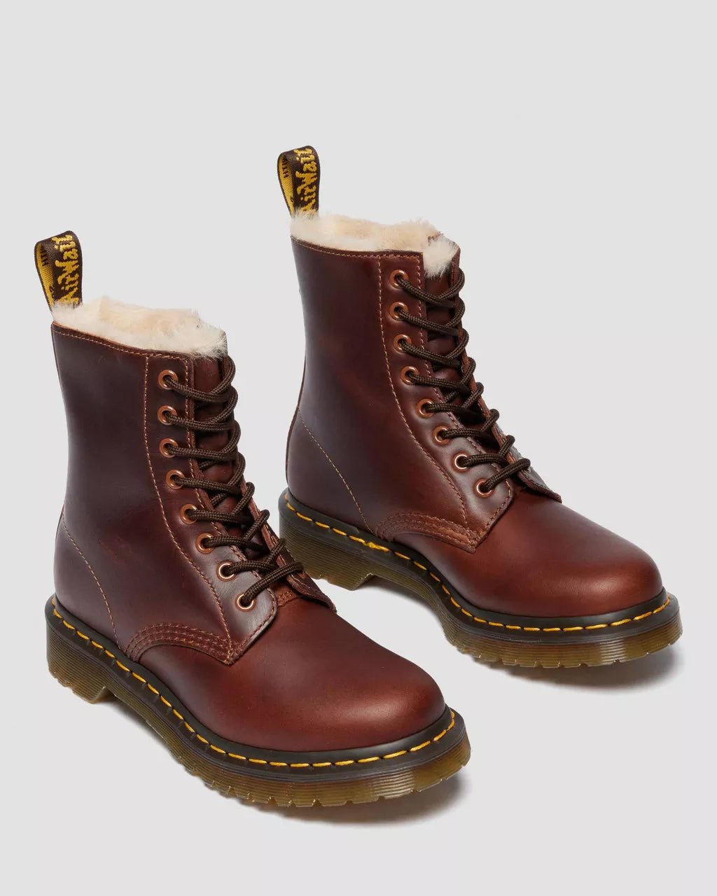 Dr. Martens Stivaletti Donna 1460 Serena Butterscotch Orleans Marrone con Pelliccia Interna