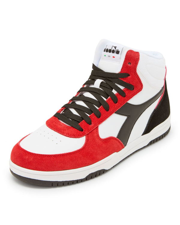 Diadora Sneakers Raptor High Similpelle Bianco/Rosso Carminio/Nero-2