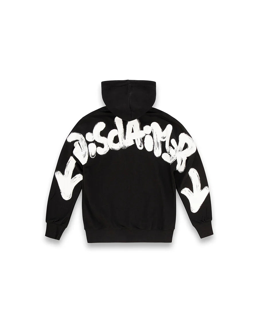 Disclaimer Felpa con Cappuccio 100% Cotone Nero Striscia Logo Bianco Uomo 55100