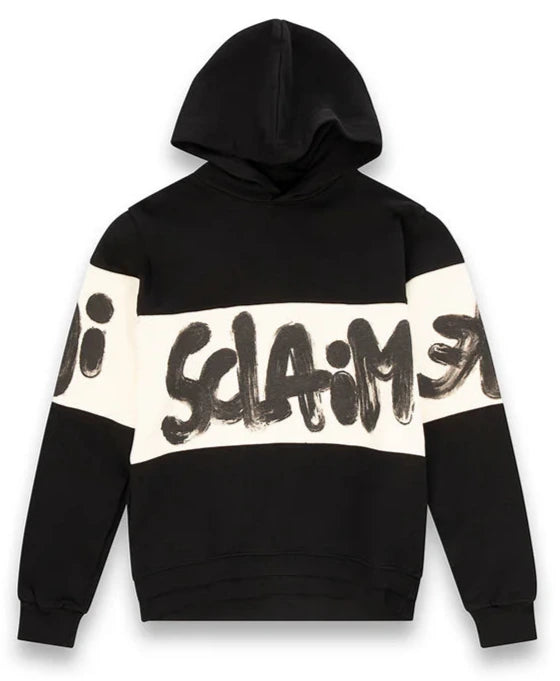 Disclaimer Felpa con Cappuccio Cotone Nero con Banda Bianco Latte Uomo 55362