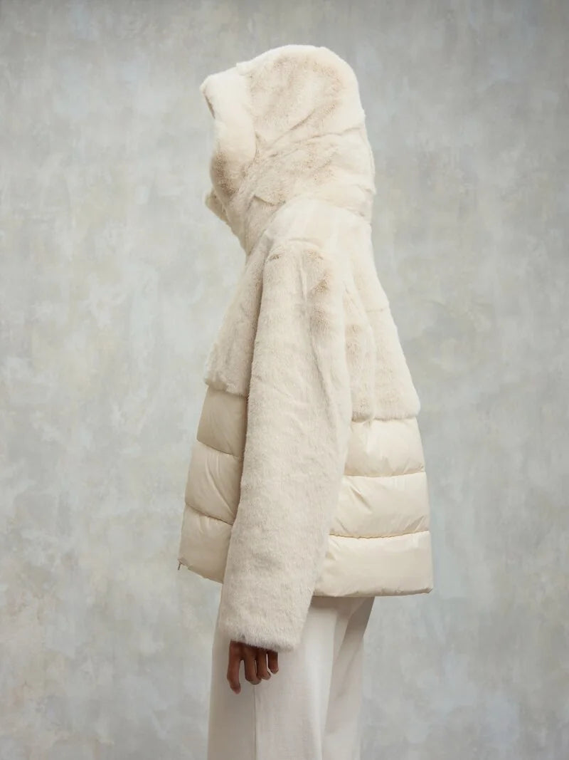 Blauer giubbotto ecopelliccia e nylon piumino Sorona Aura FANEVIL beige