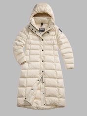 Blauer Parka Piumino lungo idrorepellente trapuntato a righe orizzontali beige donna ANITA