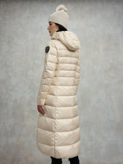 Blauer Parka Piumino lungo idrorepellente trapuntato a righe orizzontali beige donna ANITA