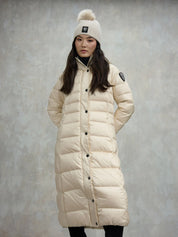 Blauer Parka Piumino lungo idrorepellente trapuntato a righe orizzontali beige donna ANITA