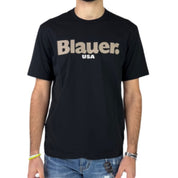 Blauer T-shirt Con Maxi Logo Nero Uomo ERNST