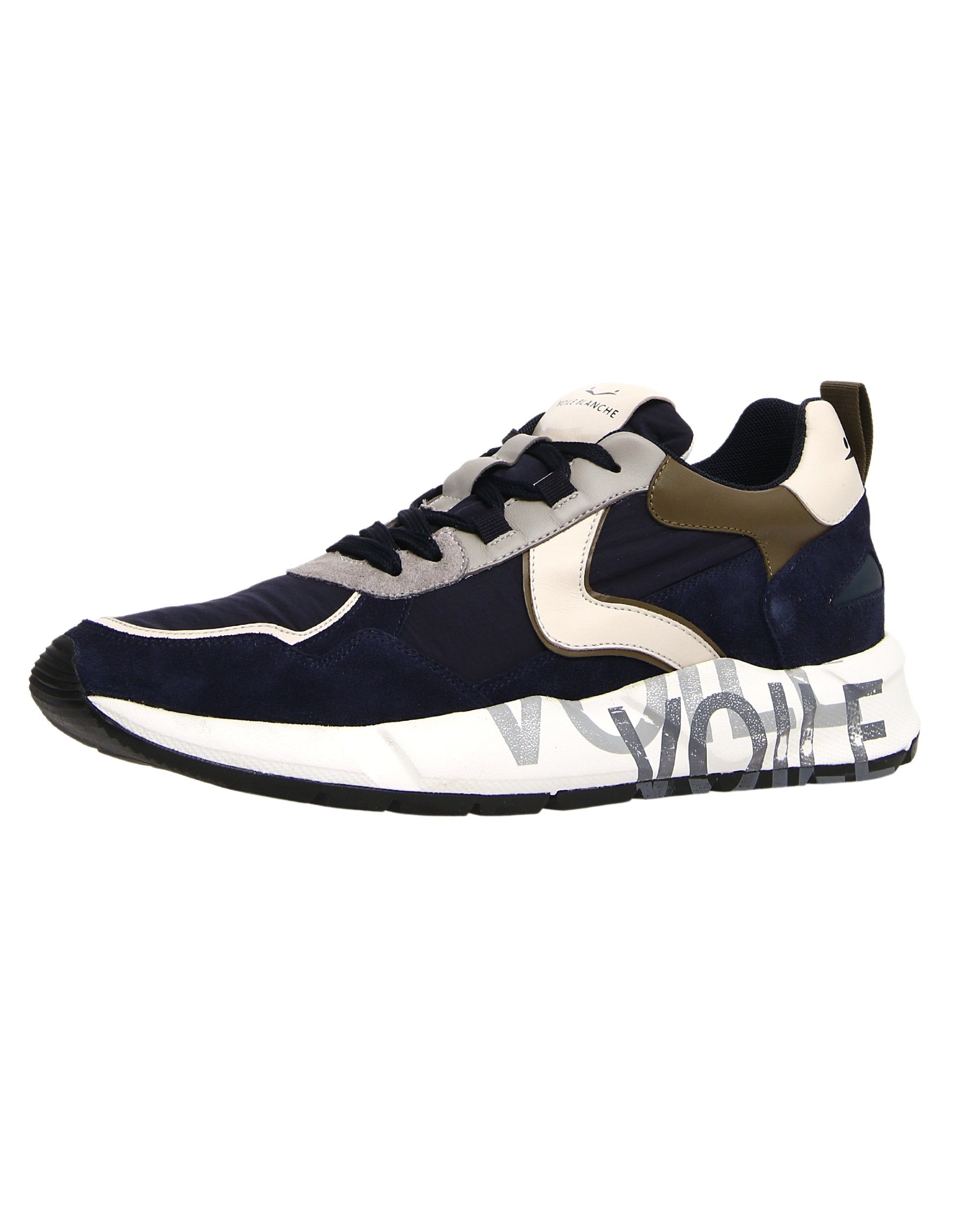 Voile Blanche Sporty Sneaker In Leather And Fabric, Trekking Laces And Blue Rubber Sole Men