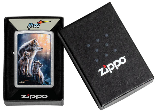 Zippo accendino ricaricabile antivento Made in USA Mazzi Lupo e cuccioli 47106
