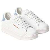 Gaelle Sneakers Scarpe Addict Tomaia in Pelle Bianco e Denim