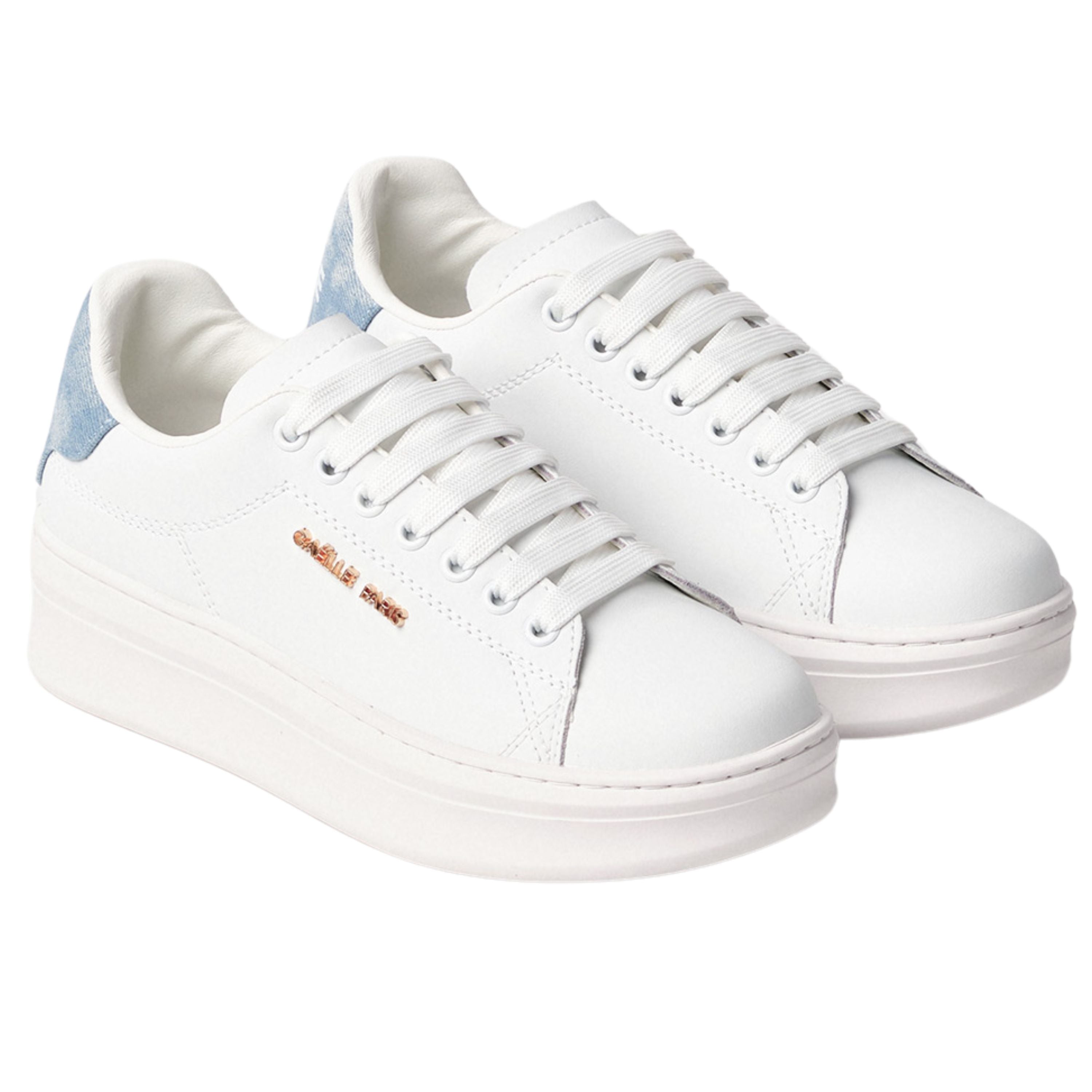 Gaelle Sneakers Scarpe Addict Tomaia in Pelle Bianco e Denim