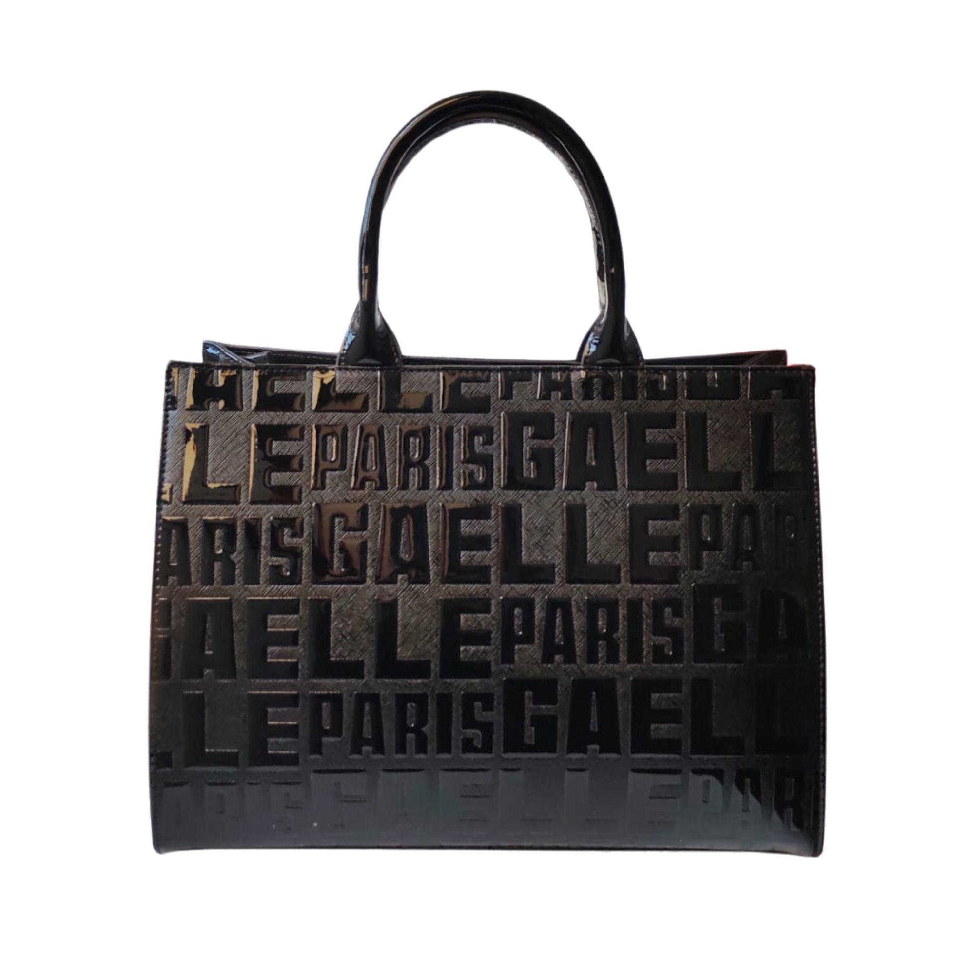 Gaelle Borsa MAXI SHOPPER LETTERING VERNICE logo all over nero