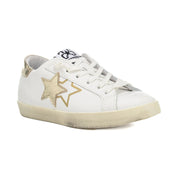 2Star Scarpe Bianco Sneakers Made in Italy artigianali Prime Star Pelle con dettagli Oro 4895