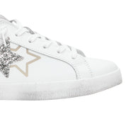 2Star Scarpe Sneakers Made in Italy artigianali PRIME STAR Pelle donna Bianco argento oro