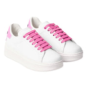 Gaelle Sneakers Scarpe Addict Tomaia in Pelle Bianco Tacco rosa orchidea