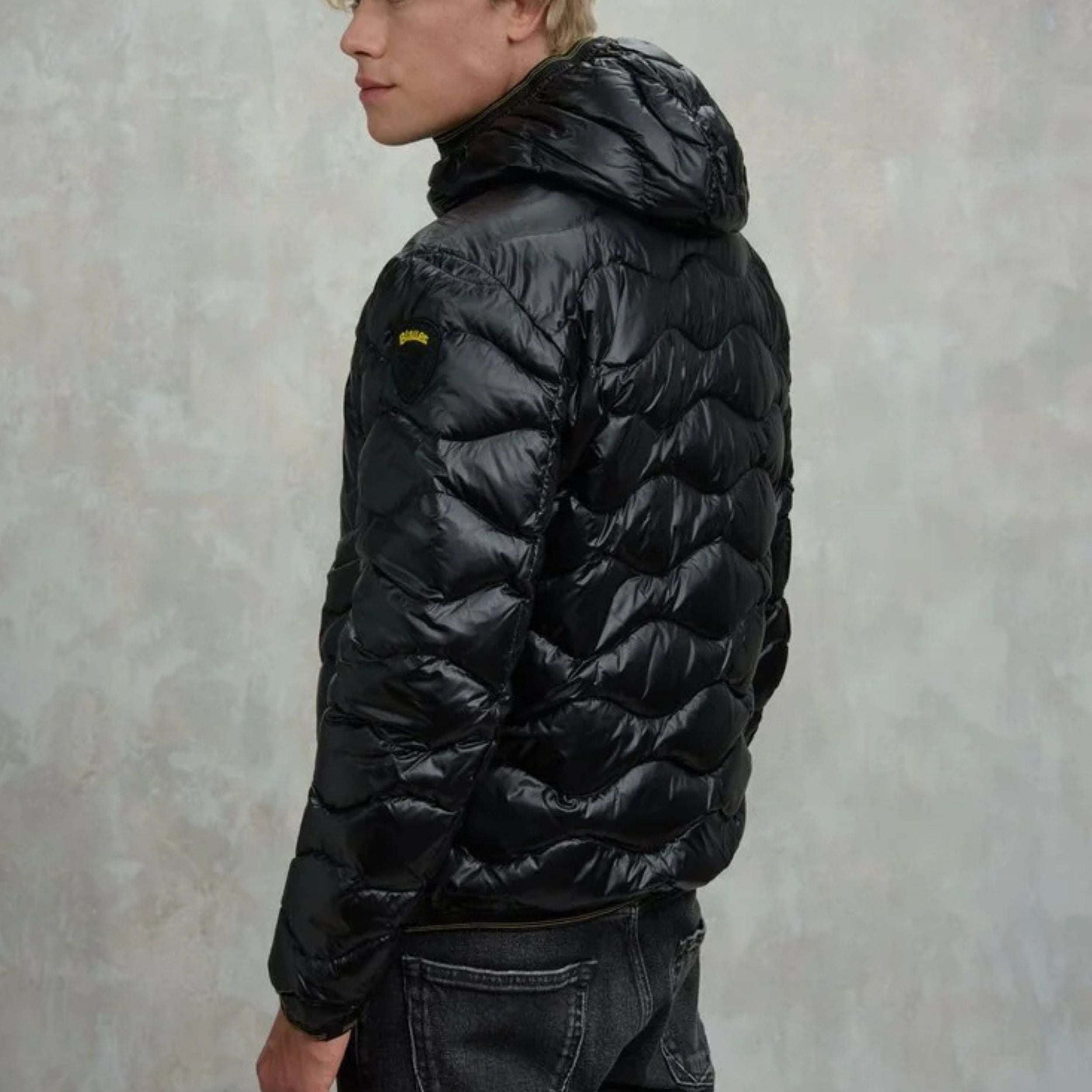 Blauer Giubbino Corto Wave Trama Onda Orizzontale Nero Uomo