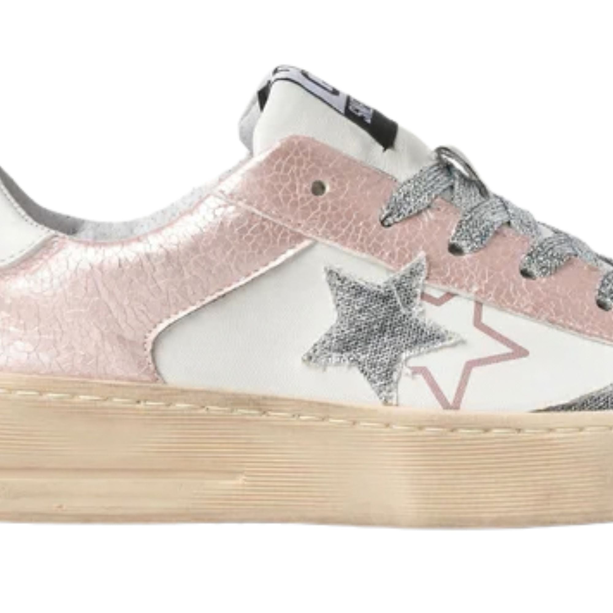 2Star Scarpe Sneakers Made in Italy artigianali ENJOY STAR Pelle donna Rosa Argento D5073