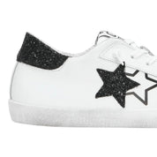 2Star Scarpe Sneakers Made in Italy artigianali PRIME STAR Pelle donna Bianco glitter nero D4898